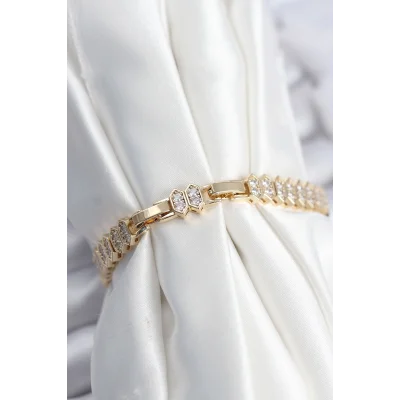 BUĞZ Pirinç VIP Seri Gold Renk Zirkon Taşlı Kadın Bileklik - Lisinya