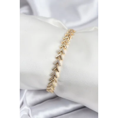 BUĞZ Pirinç VIP Seri Gold Zirkon Taşlı Balık Sırtı Model Kadın Bileklik