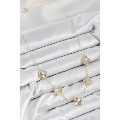 BUĞZ Pirinç VIP Yonca Model Gold Renk Kadın Kolye - BUĞZ