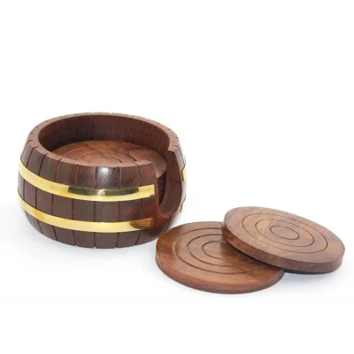 BUĞZ Pirinç Yuvarlak Ahşap Bardak Altı