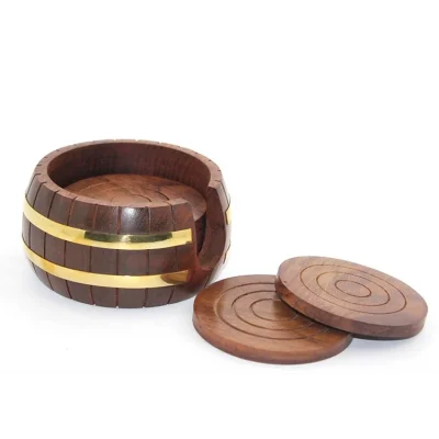 BUĞZ Pirinç Yuvarlak Ahşap Bardak Altı W431