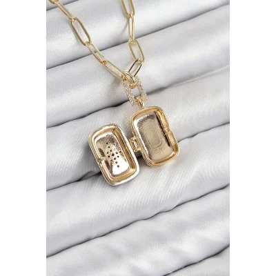 BUĞZ Pirinç Zirkon Taşlı Açılabilir Kutup Yıldızı Model Gold Renk Kadın Kolye - Lisinya