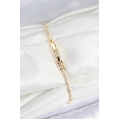 BUĞZ Pirinç Zirkon Taşlı Asorti Model Gold Renk Kadın Bilekilk - Lisinya