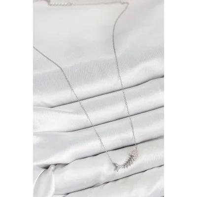 BUĞZ Pirinç Zirkon Taşlı Balık Kılçığı Model Gümüş Renk Kadın Kolye - Lisinya