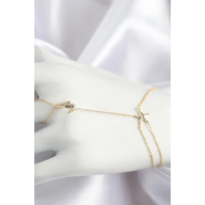 BUĞZ Pirinç Zirkon Taşlı Deniz Atı Ve Yıldız Model Gold Renk Şahmeran