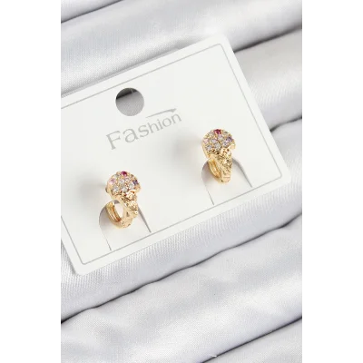 BUĞZ Pirinç Zirkon Taşlı Dondurma Model Gold Renk Çocuk Küpe