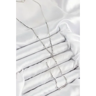 BUĞZ Pirinç Zirkon Taşlı Ezme Zincirli Deniz Yıldızı Model Gümüş Renk Y Kolye - Lisinya