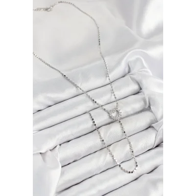 BUĞZ Pirinç Zirkon Taşlı Ezme Zincirli Kalp Model Gümüş Renk Y Kolye - Lisinya