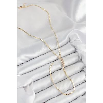 BUĞZ Pirinç Zirkon Taşlı Ezme Zincirli Model Gold Renk Y Kolye - Lisinya