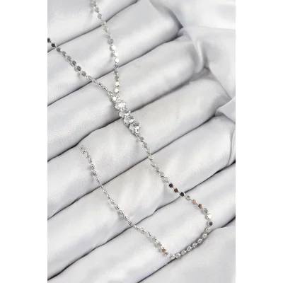 BUĞZ Pirinç Zirkon Taşlı Ezme Zincirli Model Gümüş Renk Y Kolye