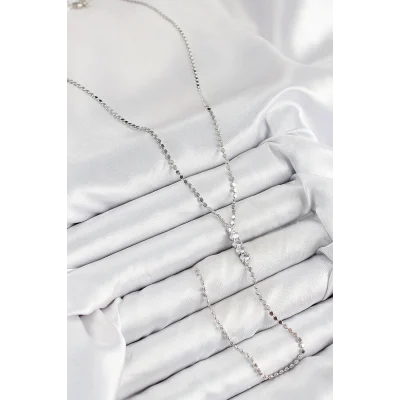 BUĞZ Pirinç Zirkon Taşlı Ezme Zincirli Model Gümüş Renk Y Kolye - Lisinya