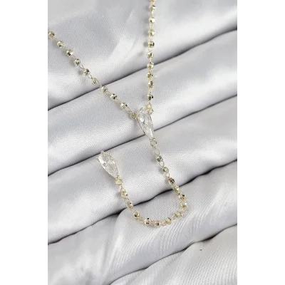 BUĞZ Pirinç Zirkon Taşlı Gold Renk Kadın Y Kolye