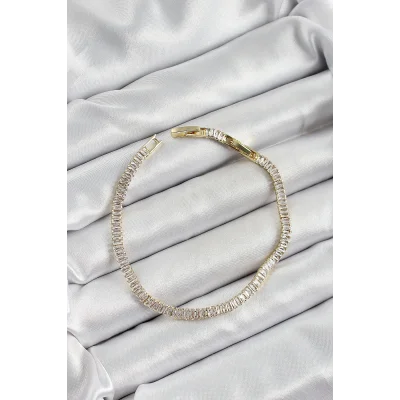 BUĞZ Pirinç Zirkon Taşlı İnce Su Yolu Model Gold Renk Kadın Bileklik - BUĞZ