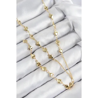 BUĞZ Pirinç Zirkon Taşlı Kalp Model Gold Renk Y Kolye