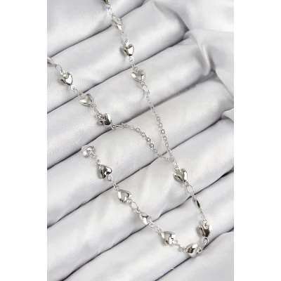 BUĞZ Pirinç Zirkon Taşlı Kalp Model Gümüş Renk Y Kolye