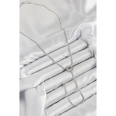 BUĞZ Pirinç Zirkon Taşlı Kalp Model Gümüş Renk  Y Kolye - Lisinya