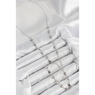 BUĞZ Pirinç Zirkon Taşlı Kalp Model Gümüş Renk Y Kolye - Lisinya