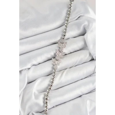 BUĞZ Pirinç Zirkon Taşlı Kelebek Model Gümüş Renk Kadın Bileklik - Lisinya