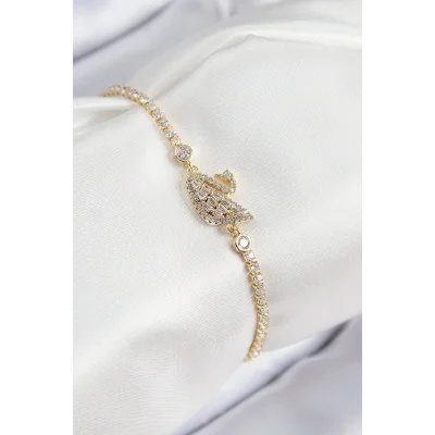 BUĞZ Pirinç Zirkon Taşlı Kuğu Model Gold Renk Kadın Bileklik