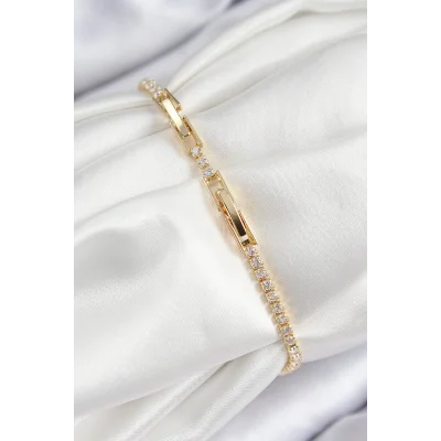 BUĞZ Pirinç Zirkon Taşlı Kuğu Model Gold Renk Kadın Bileklik - Lisinya