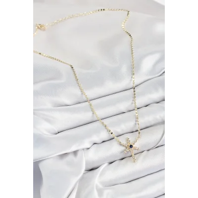 BUĞZ Pirinç Zirkon Taşlı Kutup Yıldızı Model Ezme Zincir Gold Renk Kadın Kolye - Lisinya