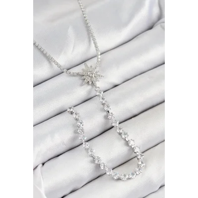 BUĞZ Pirinç Zirkon Taşlı Kutup Yıldızı Model Gold Renk Y Kolye