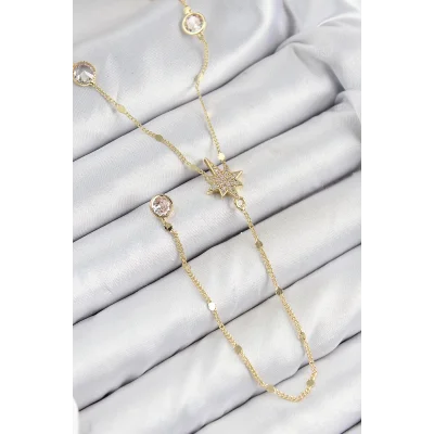 BUĞZ Pirinç Zirkon Taşlı Kutup Yıldızı Model Gold Renk Y Kolye