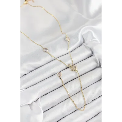 BUĞZ Pirinç Zirkon Taşlı Kutup Yıldızı Model Gold Renk Y Kolye - Lisinya