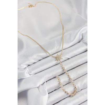 BUĞZ Pirinç Zirkon Taşlı Kutup Yıldızı Model Gümüş Renk Y Kolye - Lisinya