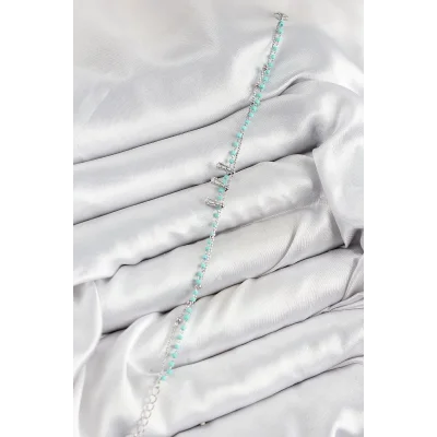 BUĞZ Pirinç Zirkon Taşlı Mavi Boncuklu Model Gümüş Renk Kadın Bileklik - Lisinya