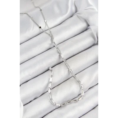 BUĞZ Pirinç Zirkon Taşlı Model Gümüş Renk Y Kolye