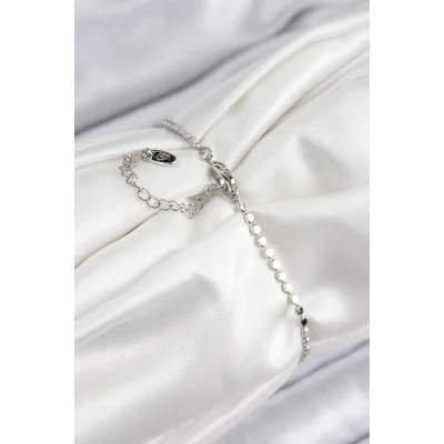 BUĞZ Pirinç Zirkon Taşlı Nazar Model Ezme Zincir Gümüş Renk Kadın Bileklik - Lisinya