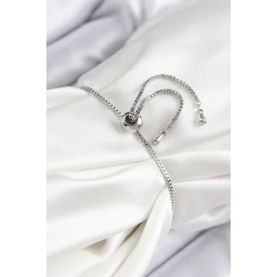 BUĞZ Pirinç Zirkon Taşlı Nazar Yıldız Model Gümüş Renk Asansörlü Kadın Bileklik - Lisinya