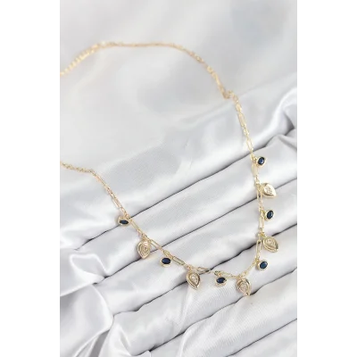 BUĞZ Pirinç Zirkon Taşlı Sallantılı Damla Model Gold Renk Kadın Kolye - Lisinya