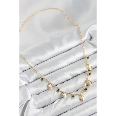 BUĞZ Pirinç Zirkon Taşlı Sallantılı Damla Model Gold Renk Kadın Kolye - Lisinya