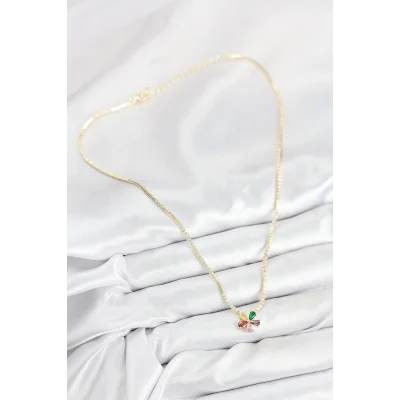 BUĞZ Pirinç Zirkon Taşlı Su Yolu Asorti Çiçek Model Gold Renk Kadın Kolye - Lisinya