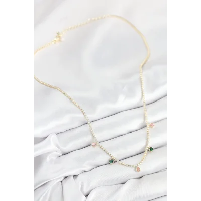BUĞZ Pirinç Zirkon Taşlı Su Yolu Damla Model Gold Renk Kadın Kolye - Lisinya