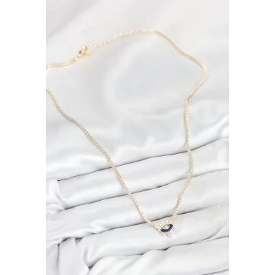 BUĞZ Pirinç Zirkon Taşlı Su Yolu Göz Model Gold Renk Kadın Kolye - Lisinya