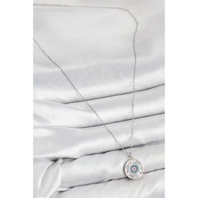 BUĞZ Pirinç Zirkon Taşlı Su Yolu Nazar Model Gümüş Renk Kadın Kolye - Lisinya