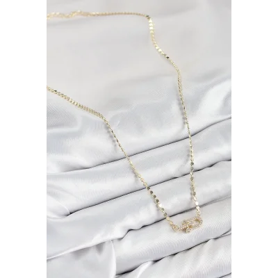 BUĞZ Pirinç Zirkon Taşlı Tifany Model Ezme Zincir Gold Renk Kadın Kolye - Lisinya