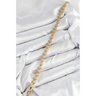 BUĞZ Pirinç Zirkon Taşlı Yarım Topcuk Model Gold Renk VIP Seri Kadın Bileklik - Lisinya