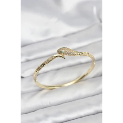 BUĞZ Pirinç Zirkon Taşlı Yılan Model Kadın Kelepçe Bileklik