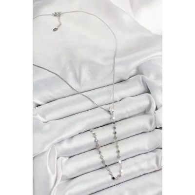 BUĞZ Pirinç Zirkon Taşlı Yıldız Figürlü Y Model Gümüş Renk Kadın Kolye - BUĞZ