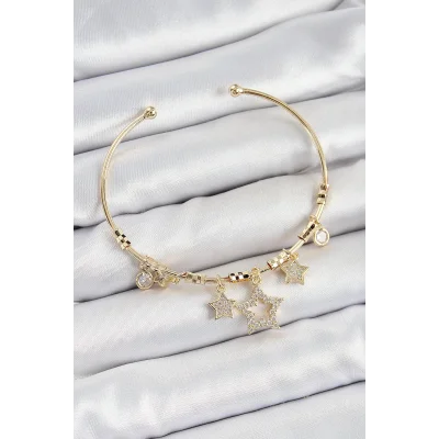 BUĞZ Pirinç Zirkon Taşlı Yıldız Model Gold Renk Charm Bileklik