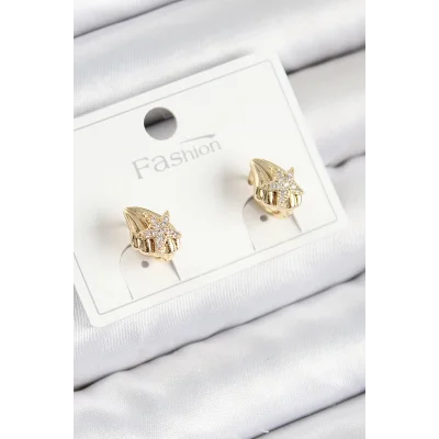 BUĞZ Pirinç Zirkon Taşlı Yıldız Model Gold Renk Çocuk Küpe