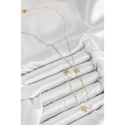 BUĞZ Pirinç Zirkon Taşlı Yıldız Model Gold Renk Y Kolye - Lisinya