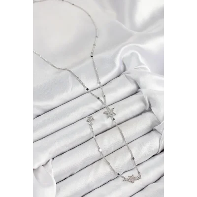 BUĞZ Pirinç Zirkon Taşlı Yıldız Model Gümüş Renk Y Kolye - Lisinya