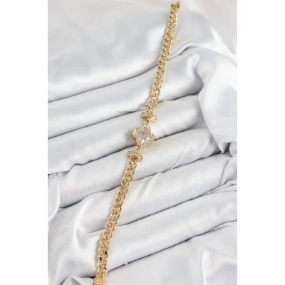 BUĞZ Pirinç Zirkon Taşlı Yonca Model Gold Renk Kadın Bileklik - Lisinya