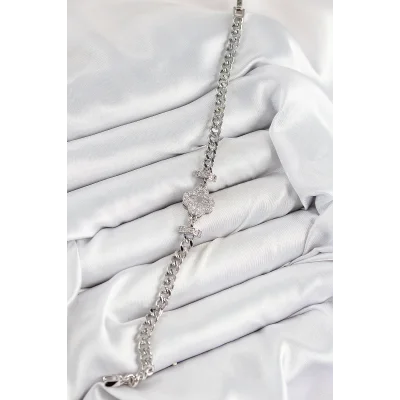 BUĞZ Pirinç Zirkon Taşlı Yonca Model Gümüş Renk Kadın Bileklik - Lisinya