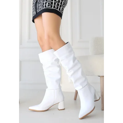 BUĞZ Pitay Beyaz Cilt Topuklu Çizme - Lisinya